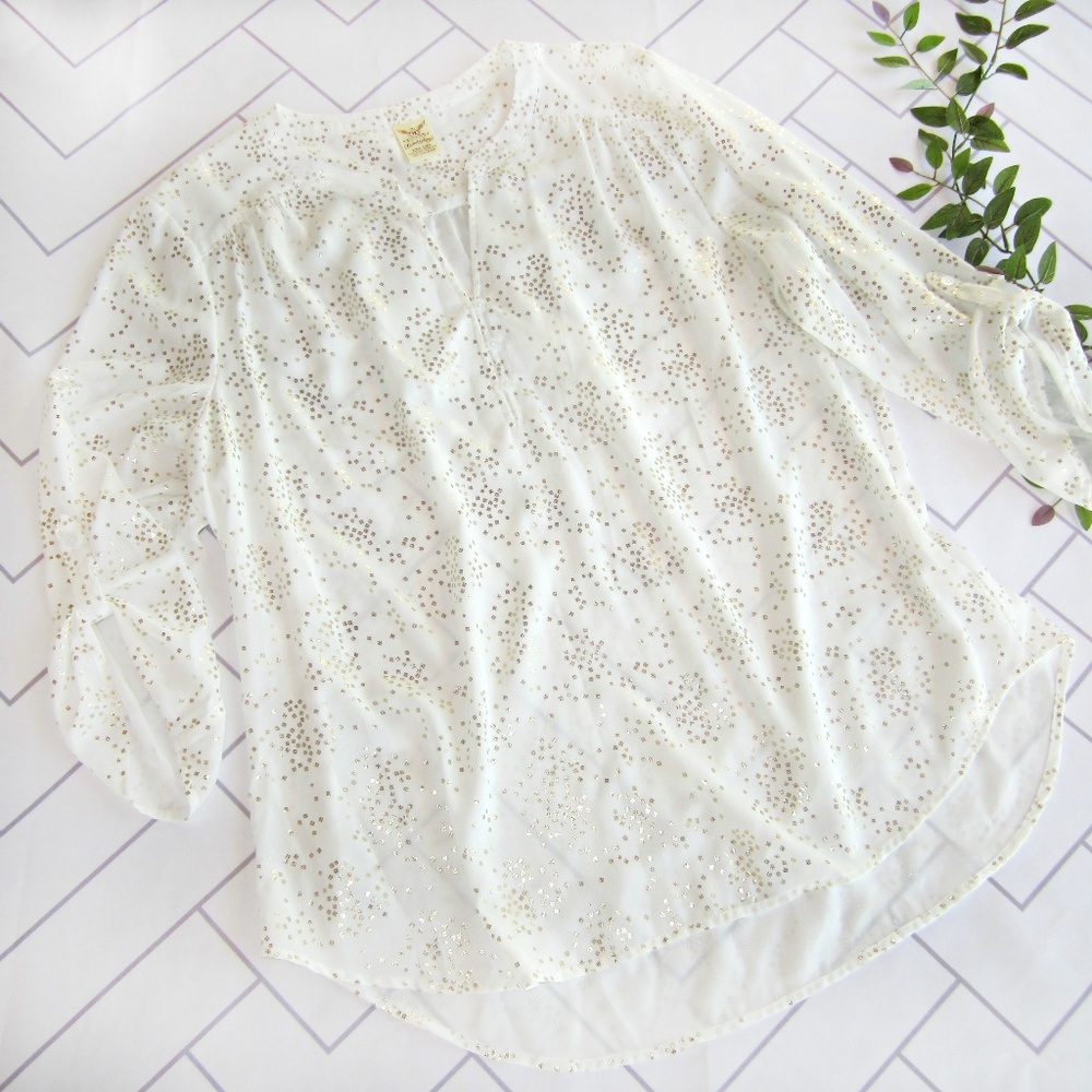 White with Gold Confetti Hi Low Blouse Top sz XXL